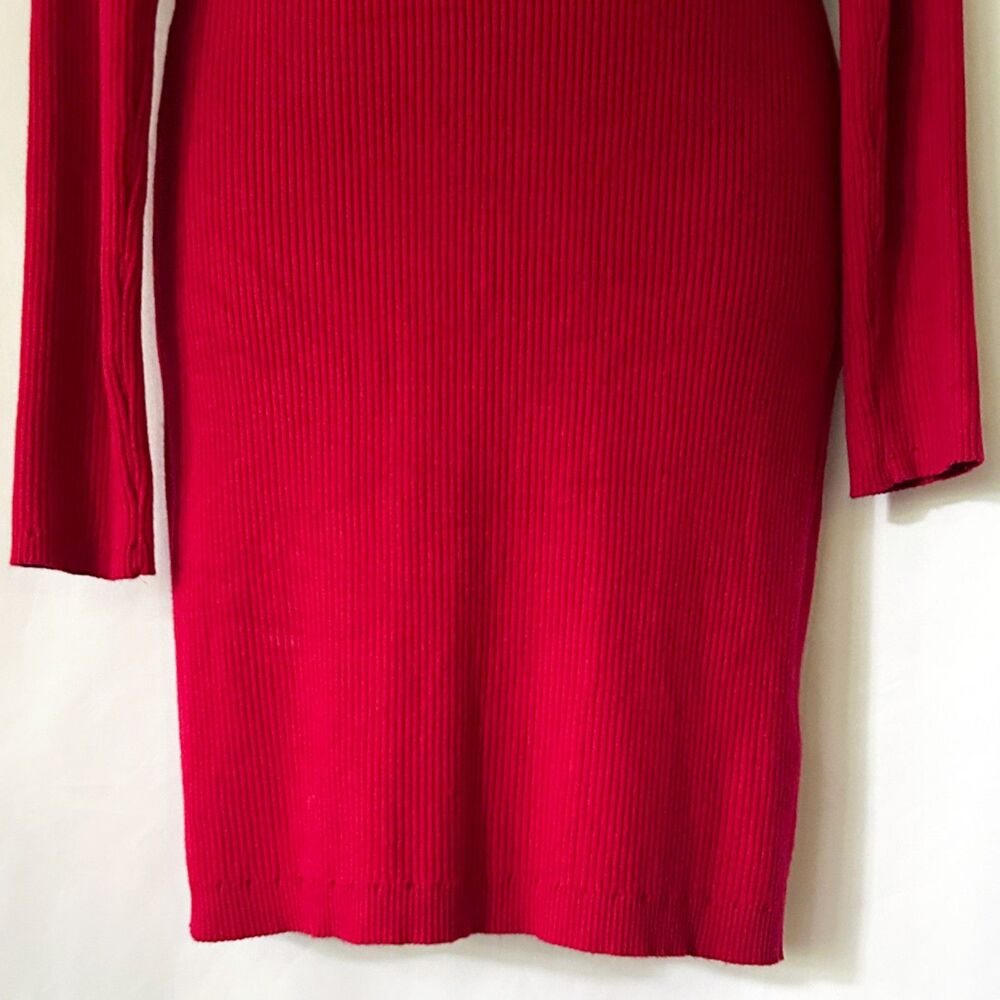 NWOT Hollister Red Ribbed Sweater Dress (L) Square Neckline Underbust Shaping - Picture 7 of 13